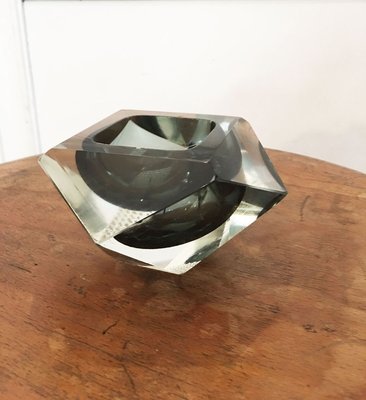 Transparent and Anthracite Gray Ashtray Submerged in Murano Glass in the Style of Flavio Poli, 1960s-GGK-762313