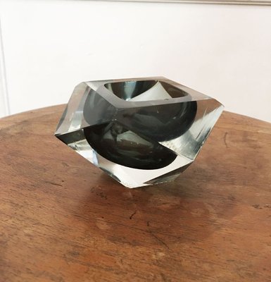 Transparent and Anthracite Gray Ashtray Submerged in Murano Glass in the Style of Flavio Poli, 1960s-GGK-762313