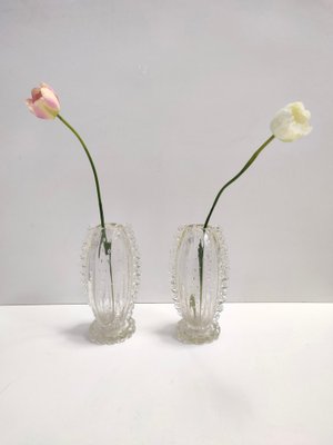 Transparent Bullicante Murano Glass Vases attributed to Ercole Barovier, 1930s, Set of 2-JPQ-1822625