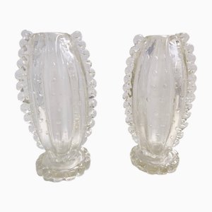 Transparent Bullicante Murano Glass Vases attributed to Ercole Barovier, 1930s, Set of 2-JPQ-1822625