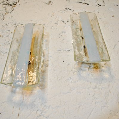 Transparent Textured Glass Wall Lights from Mazzega, Set of 2-JQO-1056415