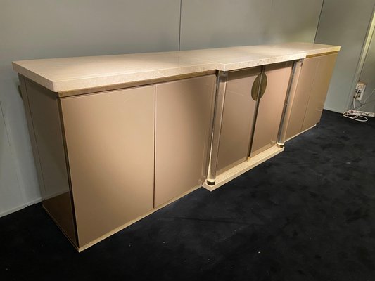 Travertine and Acrylic Glass Lacquered Sideboard from Belgo Chrom, 1970s-JG-1441698