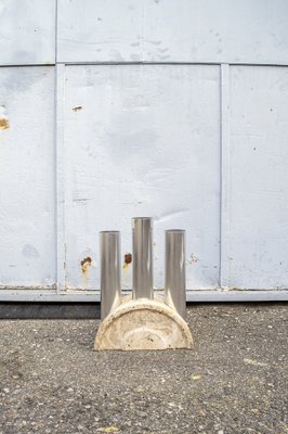 Travertine and Aluminum Umbrella Stand, Italy, 1970s-VCV-1757006