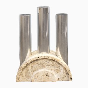 Travertine and Aluminum Umbrella Stand, Italy, 1970s-VCV-1757006