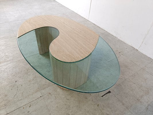 Travertine and Glass Coffee Table, 1970s-IRH-1788328