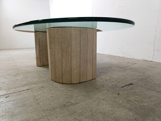 Travertine and Glass Coffee Table, 1970s-IRH-1788328