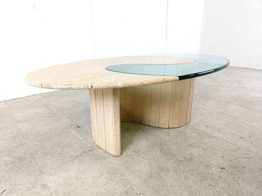 Travertine and Glass Coffee Table, 1970s-IRH-1788328