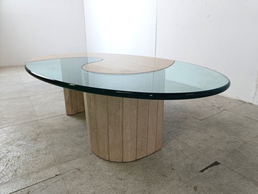 Travertine and Glass Coffee Table, 1970s-IRH-1788328