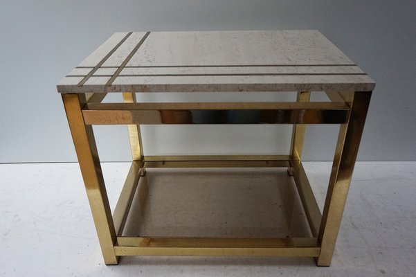 Travertine and Gold Side Table by Maison Jansen Alain Delon for Mario Sabot, 1970s-EA-1451626