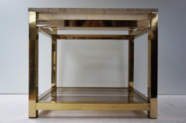 Travertine and Gold Side Table by Maison Jansen Alain Delon for Mario Sabot, 1970s-EA-1451626