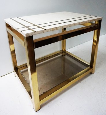 Travertine and Gold Side Table by Maison Jansen Alain Delon for Mario Sabot, 1970s-EA-1451626