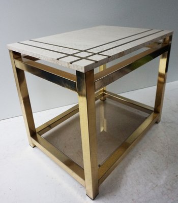 Travertine and Gold Side Table by Maison Jansen Alain Delon for Mario Sabot, 1970s-EA-1451626