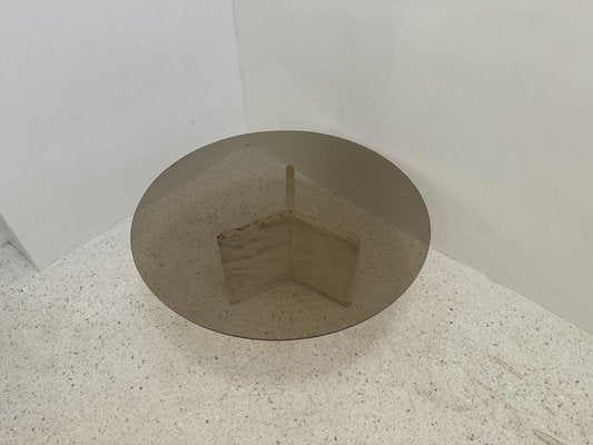 Travertine and Smoked Glass Side Table, Italy, 1980s-JG-1776872