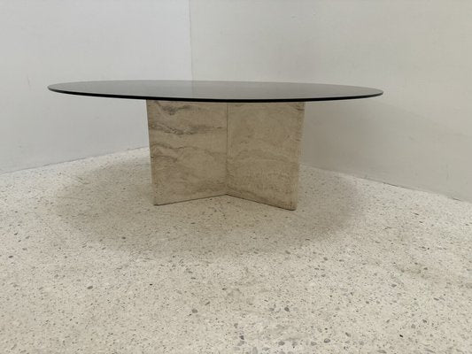 Travertine and Smoked Glass Side Table, Italy, 1980s-JG-1776872