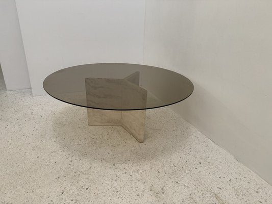 Travertine and Smoked Glass Side Table, Italy, 1980s-JG-1776872