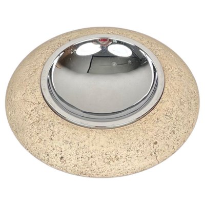 Travertine and Steel Round Ashtray by Marble Art, Italy, 1970s-LYQ-1364876