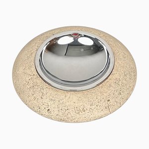 Travertine and Steel Round Ashtray by Marble Art, Italy, 1970s-LYQ-1364876