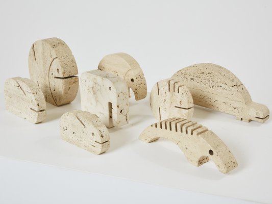 Travertine Animal Sculptures from Fratelli Mannelli, 1970, Set of 8-YJA-1763668