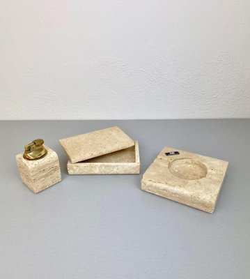 Travertine Ashtray Lighter & Box Tobacco Set by Cerri Nestore, Italy, 1970s, Set of 3-LYQ-1171568