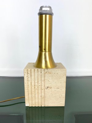 Travertine Base & Brass Table Lamp from Fratelli Mannelli, Italy, 1970s-LYQ-1171589