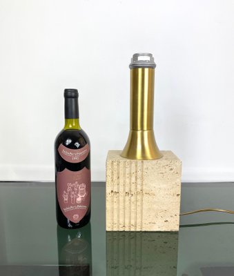 Travertine Base & Brass Table Lamp from Fratelli Mannelli, Italy, 1970s-LYQ-1171589