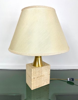 Travertine Base & Brass Table Lamp from Fratelli Mannelli, Italy, 1970s-LYQ-1171589