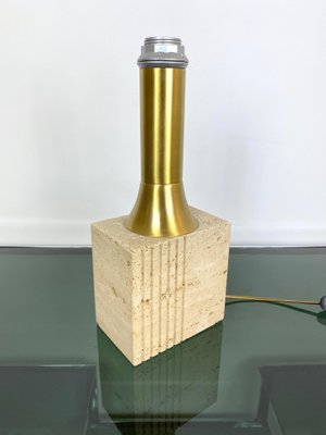 Travertine Base & Brass Table Lamp from Fratelli Mannelli, Italy, 1970s-LYQ-1171589