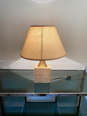 Travertine Base & Brass Table Lamp from Fratelli Mannelli, Italy, 1970s-LYQ-1171589