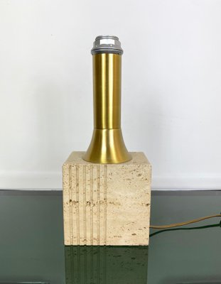 Travertine Base & Brass Table Lamp from Fratelli Mannelli, Italy, 1970s-LYQ-1171589