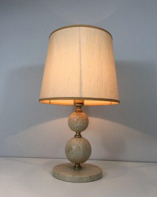 Travertine & Brass Table Lamp-BA-1365577