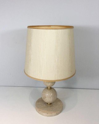 Travertine & Brass Table Lamp-BA-1365577