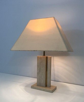 Travertine & Brass Table Lamp with Original Lampshade-BA-1365539