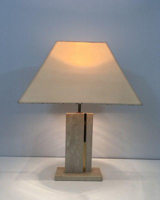 Travertine & Brass Table Lamp with Original Lampshade-BA-1365539