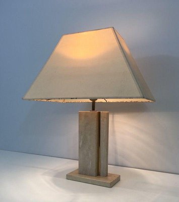 Travertine & Brass Table Lamp with Original Lampshade-BA-1365539