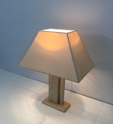 Travertine & Brass Table Lamp with Original Lampshade-BA-1365539