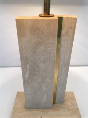 Travertine & Brass Table Lamp with Original Lampshade-BA-1365539