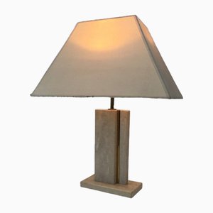 Travertine & Brass Table Lamp with Original Lampshade-BA-1365539