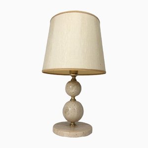 Travertine & Brass Table Lamp-BA-1365577