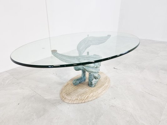 Travertine & Bronze Coffee Table, 1980s-IRH-1453365