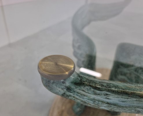 Travertine & Bronze Coffee Table, 1980s-IRH-1453365