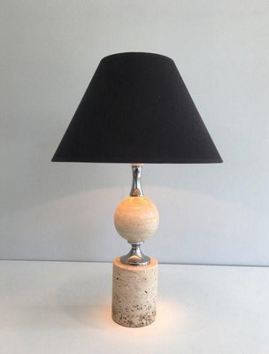 Travertine & Chrome Table Lamp by Philippe Barbie-BA-1365544