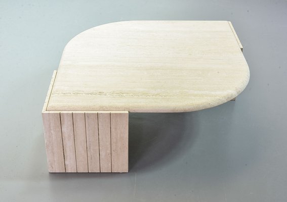 Travertine Coffee Table with Floating Faceted Top from Roche Bobois, 1970s-IXC-743353