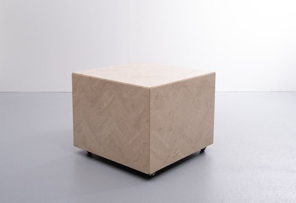 Travertine Cube Table on Wheels, 1970s-GCG-883223