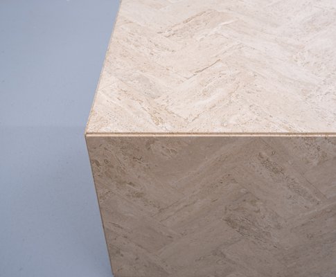 Travertine Cube Table on Wheels, 1970s-GCG-883223