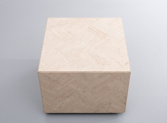 Travertine Cube Table on Wheels, 1970s-GCG-883223