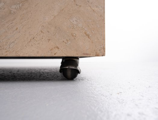 Travertine Cube Table on Wheels, 1970s-GCG-883223