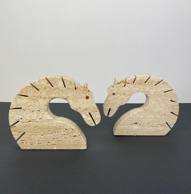 Travertine Horse Bookends Letter Holder by Fratelli Mannelli, Italy, 1970s, Set of 2-LYQ-1171476