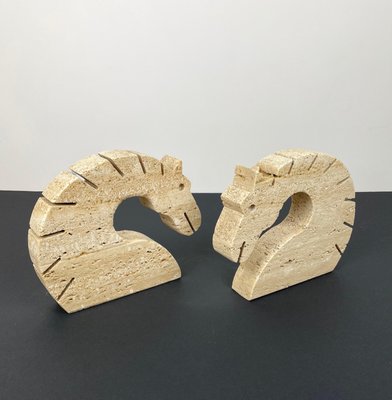 Travertine Horse Bookends Letter Holder by Fratelli Mannelli, Italy, 1970s, Set of 2-LYQ-1171476