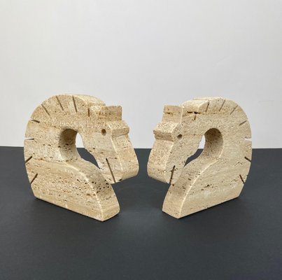 Travertine Horse Bookends Letter Holder by Fratelli Mannelli, Italy, 1970s, Set of 2-LYQ-1171476