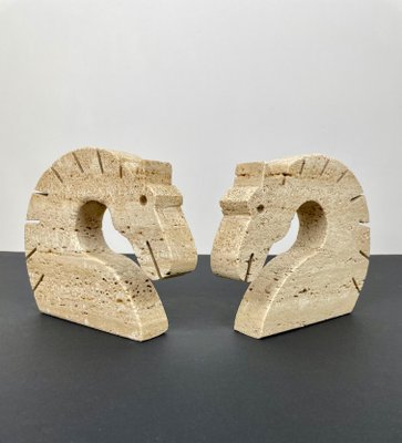 Travertine Horse Bookends Letter Holder by Fratelli Mannelli, Italy, 1970s, Set of 2-LYQ-1171476